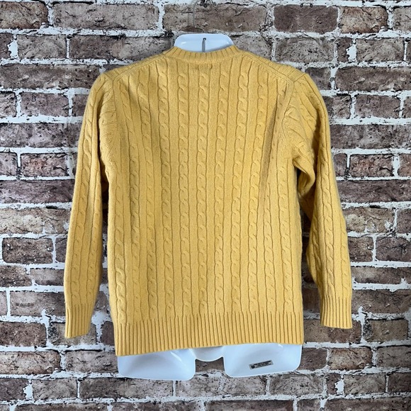 LLBean Mens Cable Knit Sweater Yellow Lambswool Blend XL Regular - Picture 5 of 11
